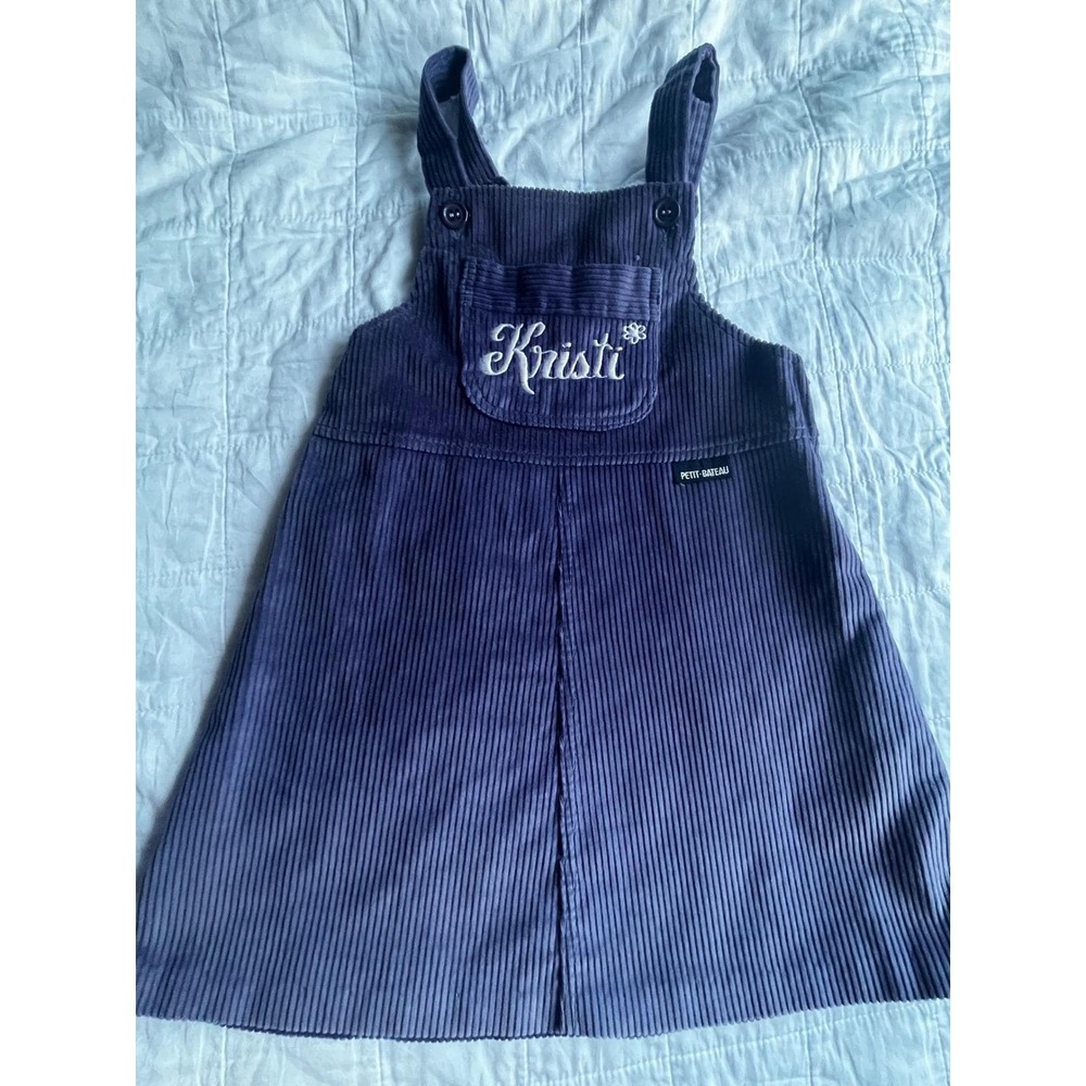 Petit Bateau Vintage Kids Purple Corduroy Pinafore Jumper Dress Kristi   2T/3T